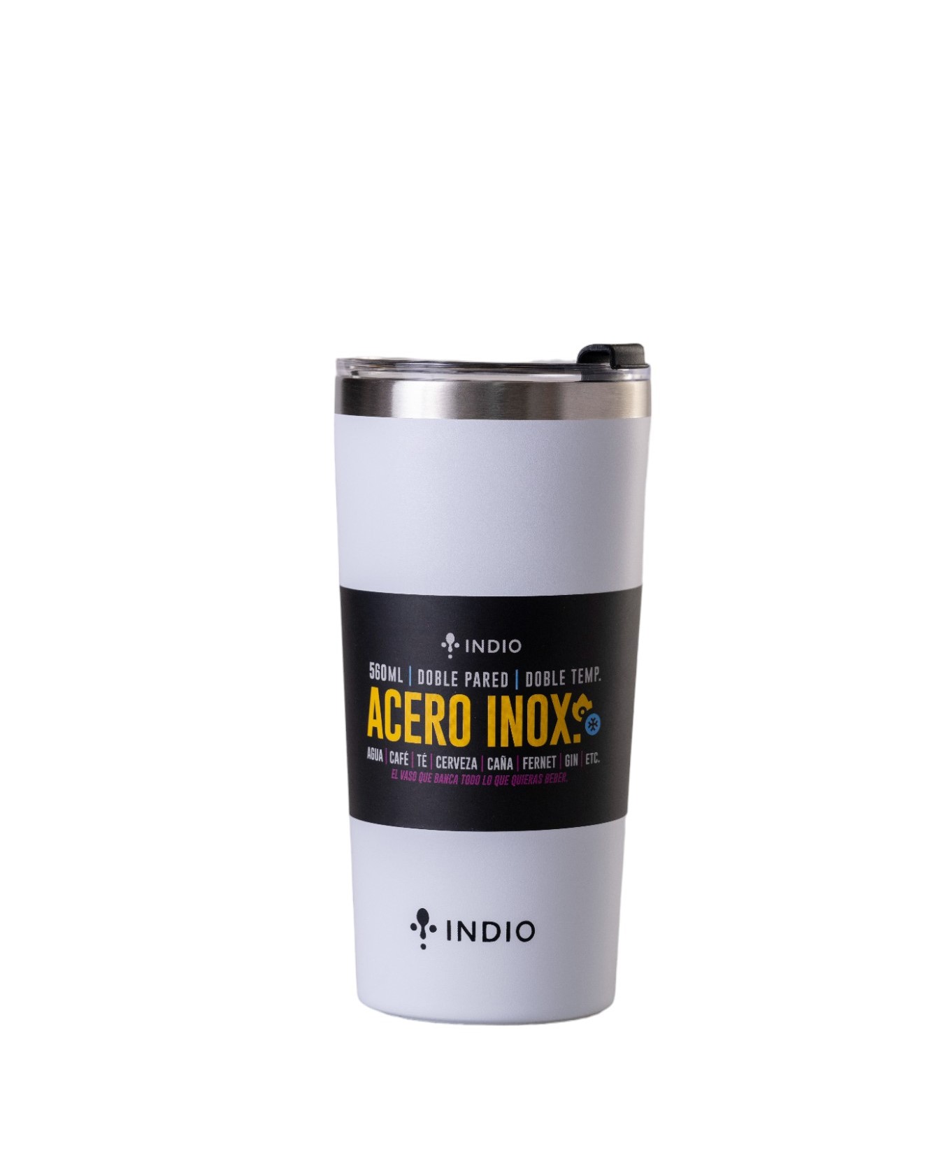 Vaso térmico Acero Inox. Tapa Hermética con abridor 560ml. Blanco